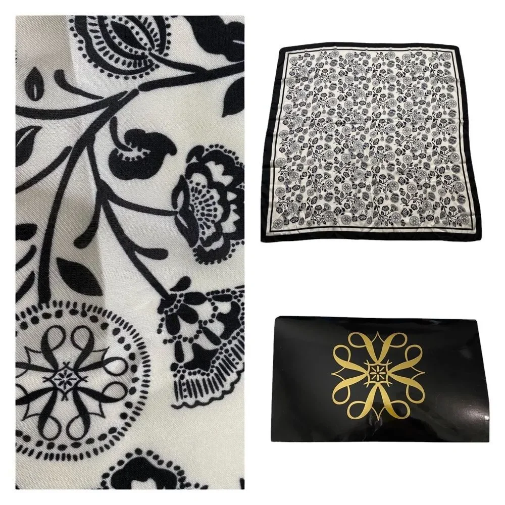 Vintage Avon Black & White Silky Vegan Floral Scarf